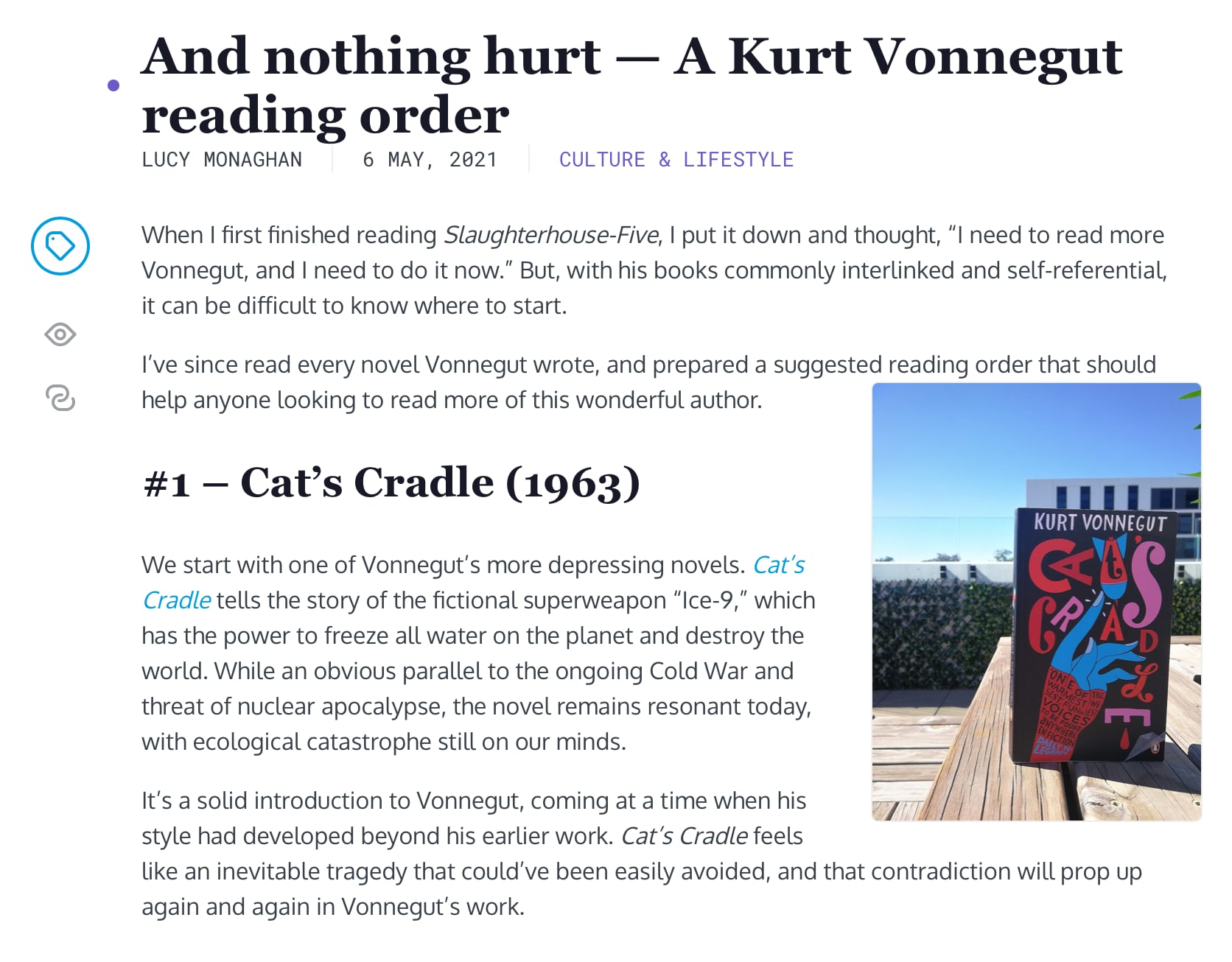 Screenshot of 'And nothing hurt — A Kurt Vonnegut reading order'