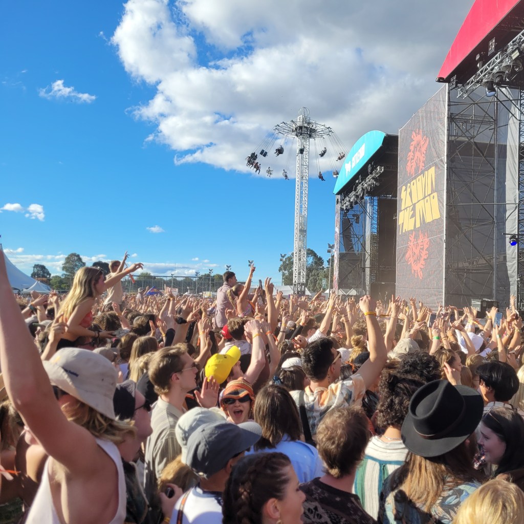 A large crowd of cheering people at Groovin The Moo 2022 Canberra