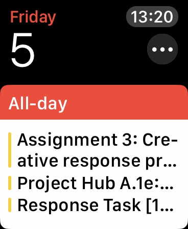 Screenshot of a calendar, shows 3 assignments due.  