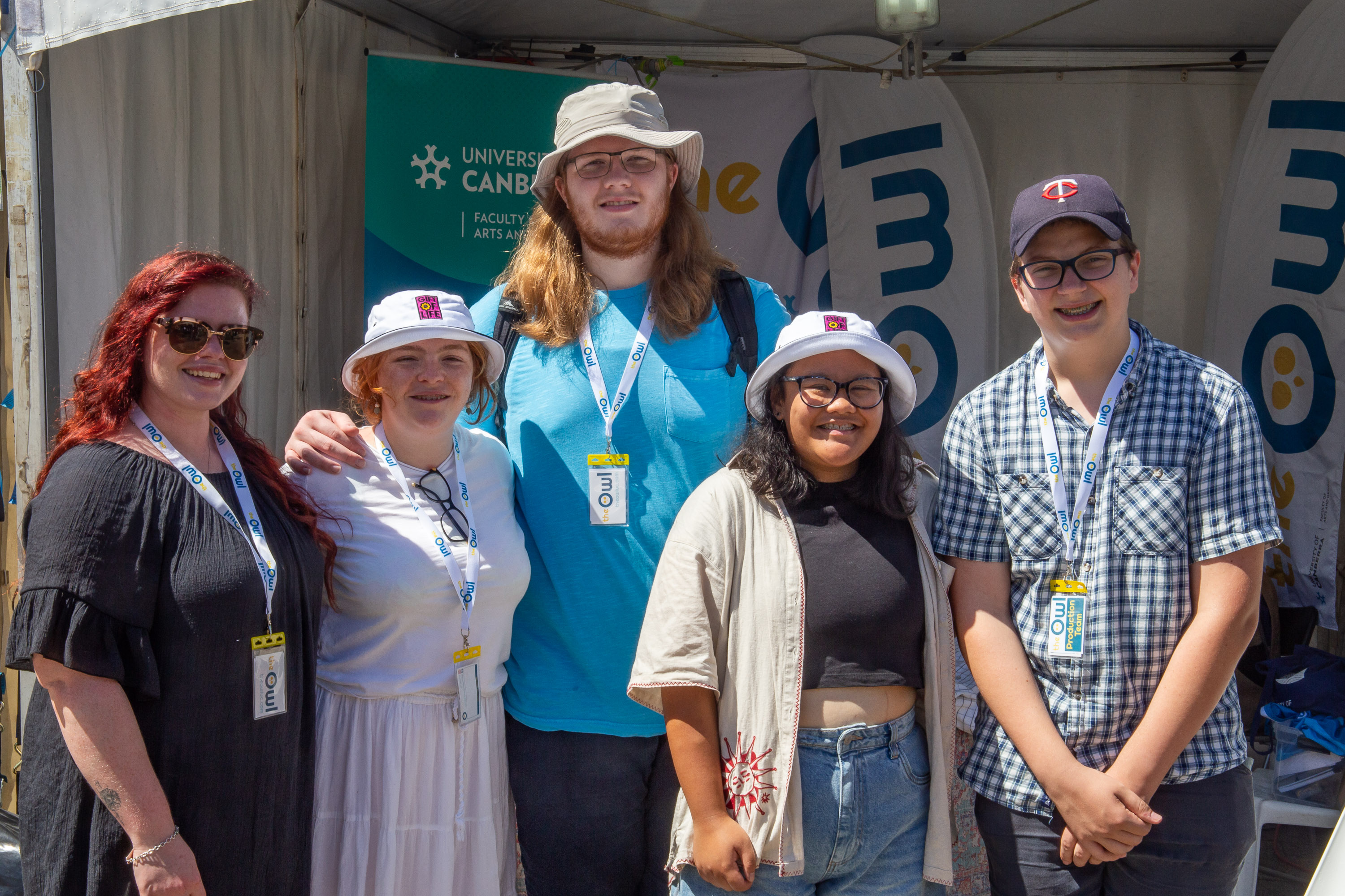 Lila, Molly, Ben, AJ and Tobias posing outside The Owl's stall