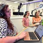 Lila, Tia and Ben behind the mics in the UCFM studio