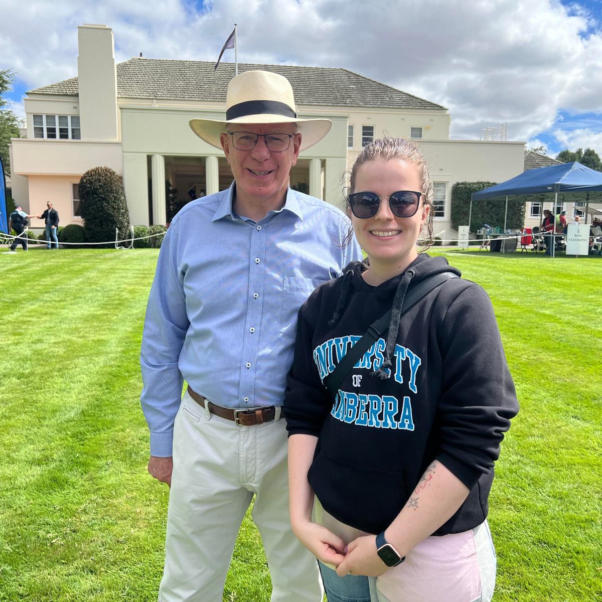 Governor General and Sarah in front of Government House