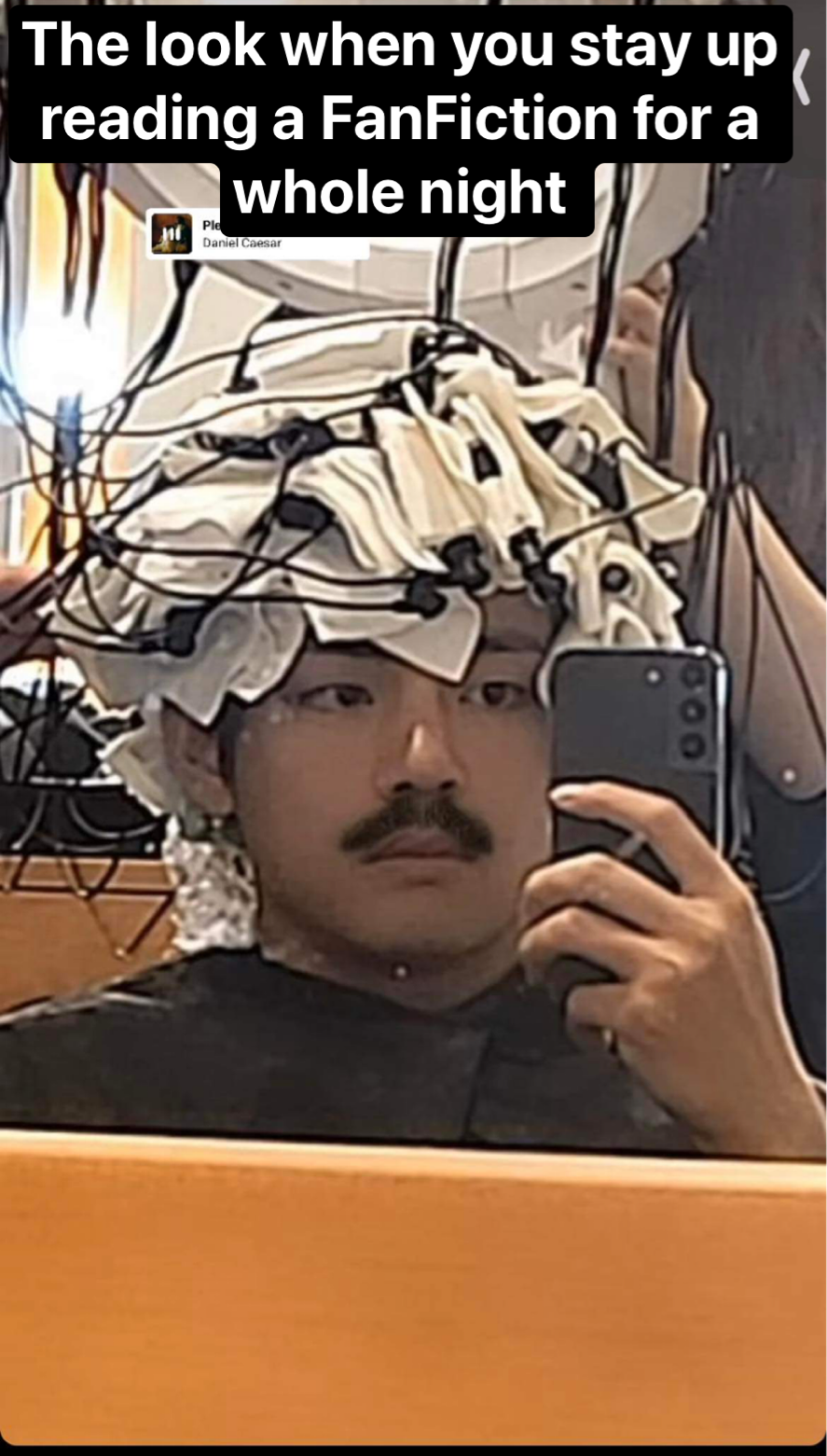 Meme of Kim Taehyung, known as V from BTS a Kpop boy group. This screen shot was taken by myself from his instagram story June 2022. The face that Tae makes is used to describe the situation that I wrote over the top of the image. 