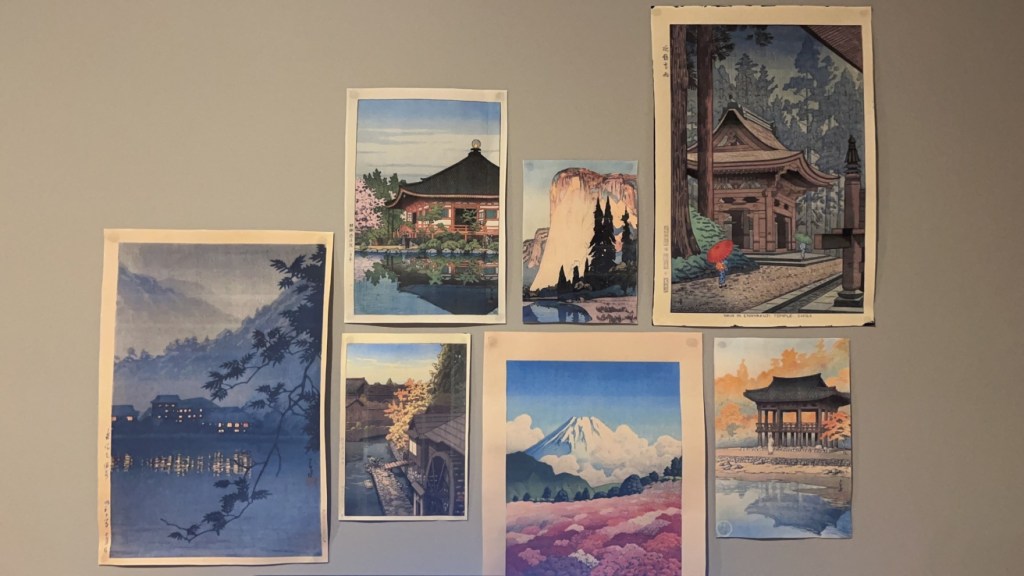 Posters on wall of traditional asian structures