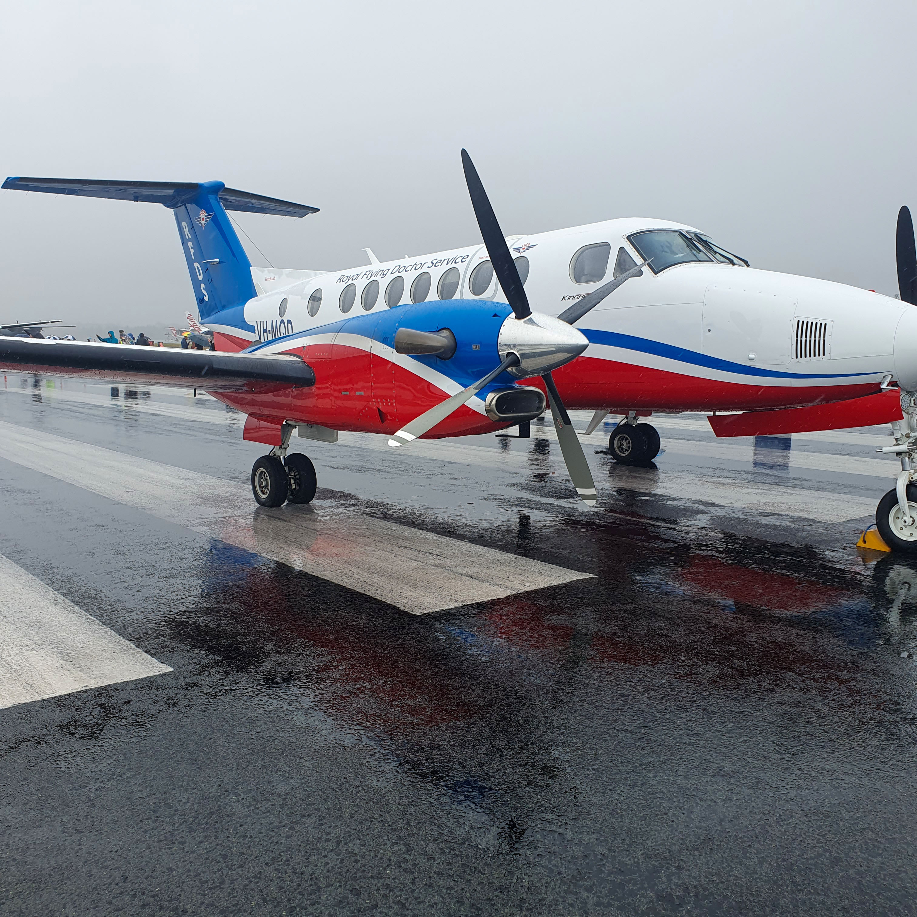 A Royal Flying Doctor Service plane on the airstrip.