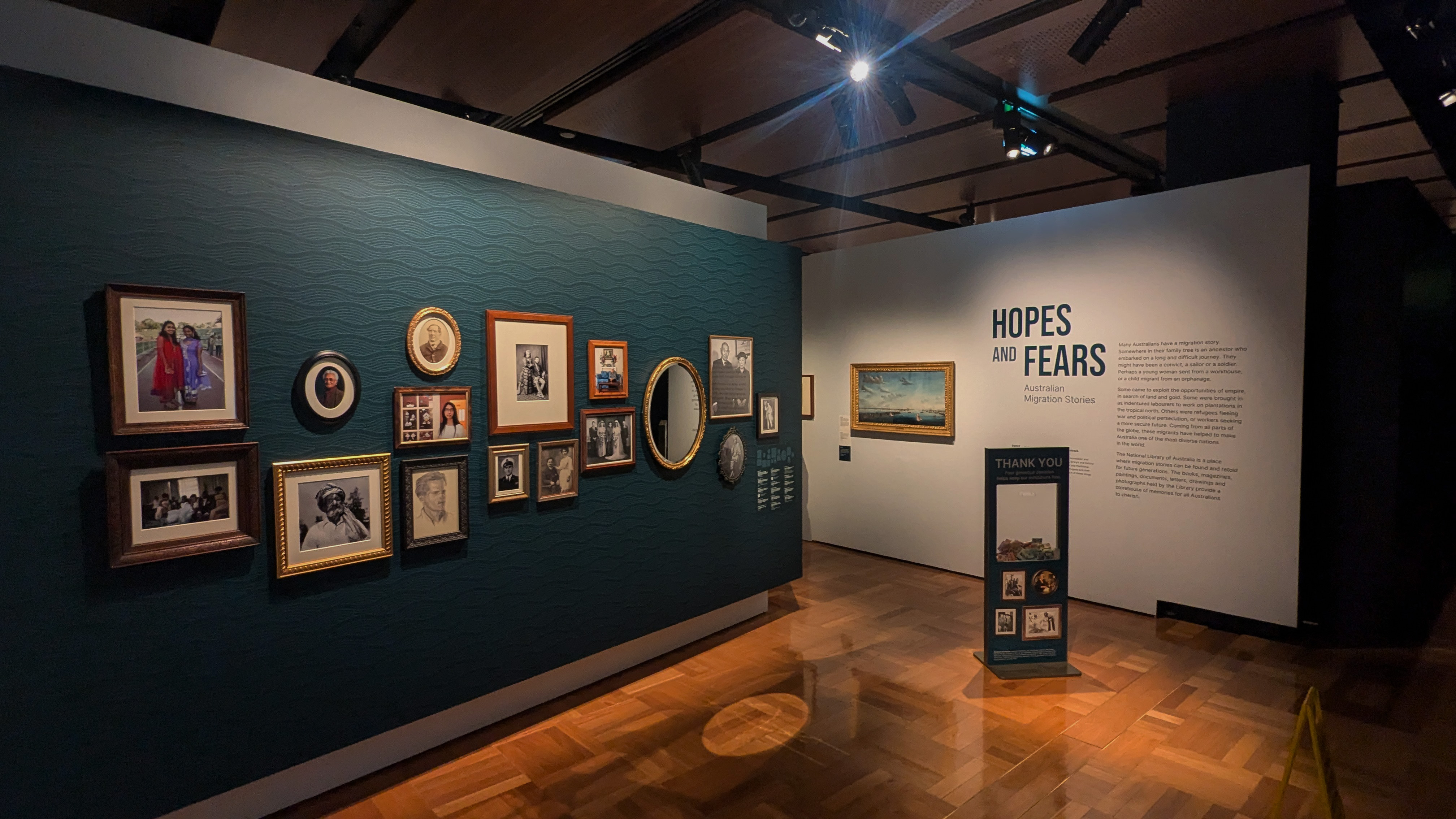Original photograph within 'The National Library of Australia' showing the entrance to both the exhibitions galleries, and the Hopes and Fears Exhibition