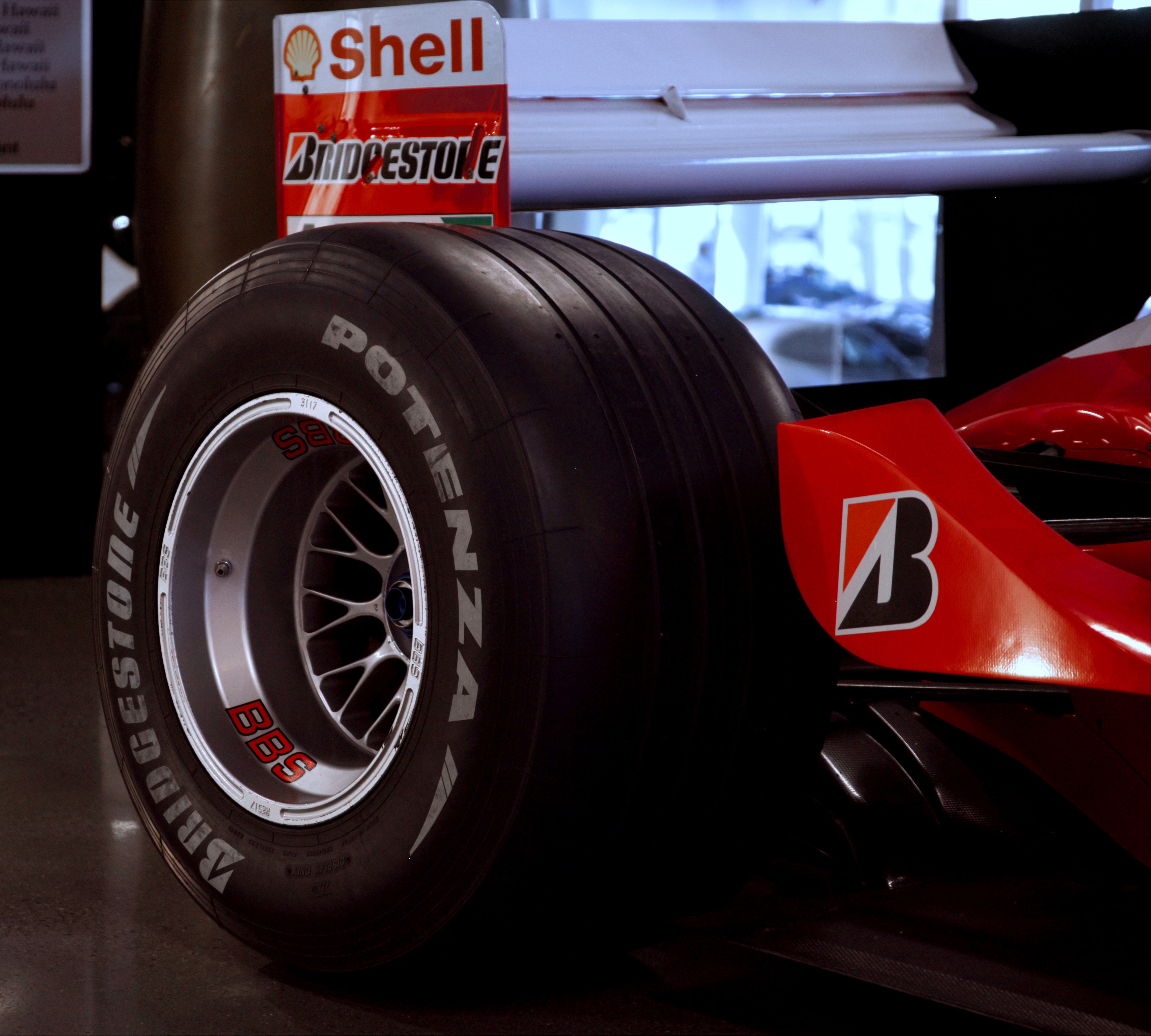 A close-up photo of a tyre on an F1 car.