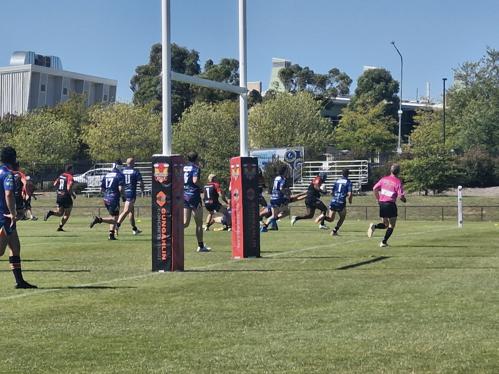 Gungahlin Bulls player runs over for try in the corner 