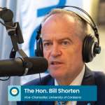 Bill Shorten behind the mic in the UCFM studio