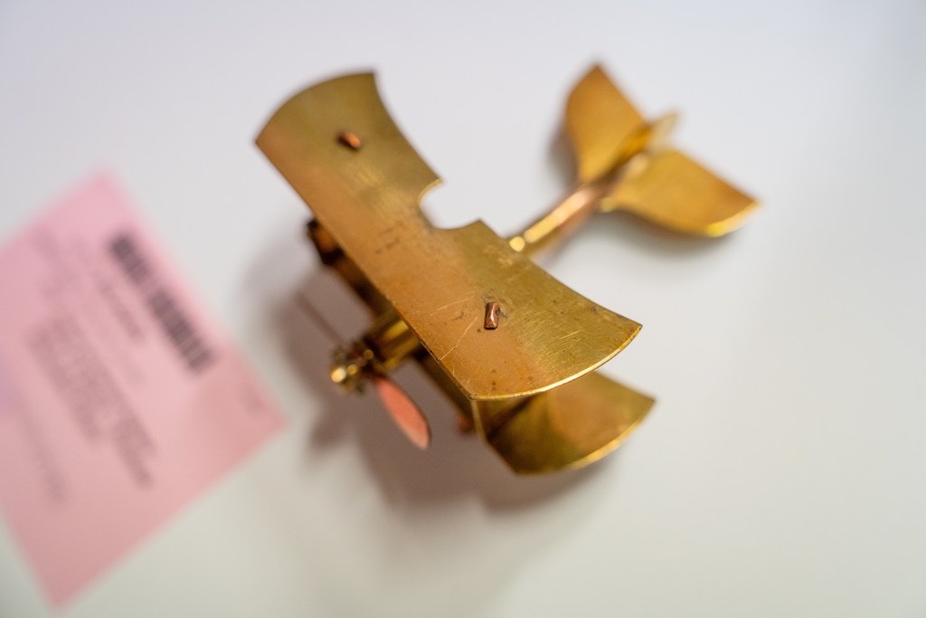 A birdseye view of the bi-plane built out of bullets by Driver C S Barton in the First World War