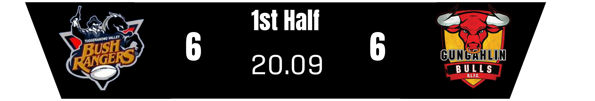 Bush rangers 6, Bulls 6, 20 minutes and 9 seconds remaining in the half