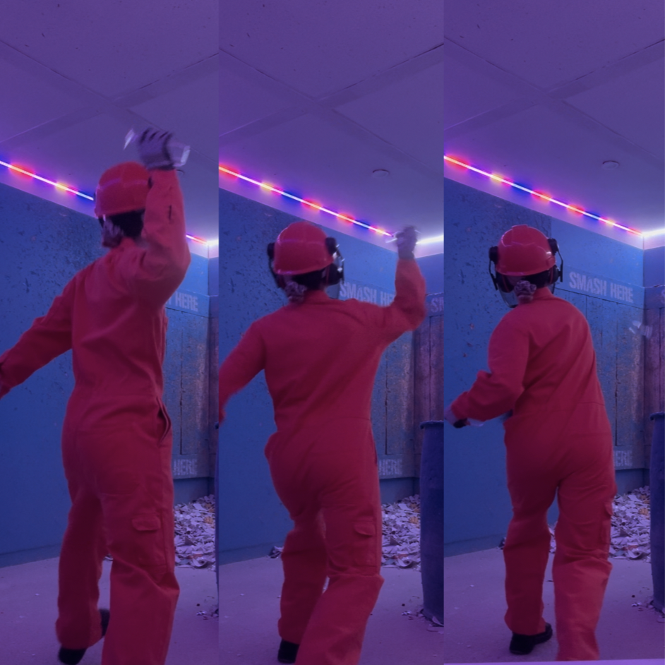 Collage of me throwing a glass inside Breakr rage room